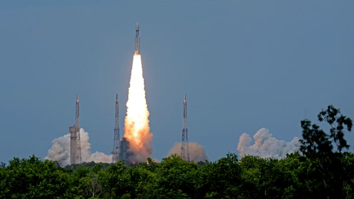 Start des indischen Raumschiffs Chandrayaan-3 vom Satish Dhawan Space Centre.