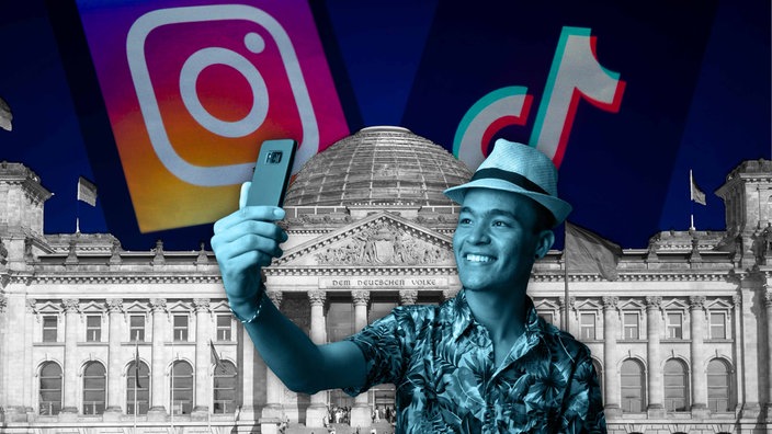 Influencer vor Reichstagsgebäude 