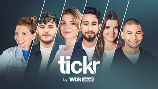 Hosts des Instagram-Kanals "tickr": Lisa Altmeier, Aron David, Anna van Doorn, Tom Schachtsiek, Julia Brestrich, Ilias Hamdani (v.l.n.r)