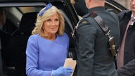 US First Lady Jill Biden arrives at Westminster Abbey prior to the coronation ceremony of Britain's King Charles III 