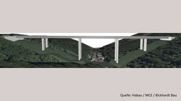 3D-Modell: Längsansicht der geplanten Talbrücke in Rahmede