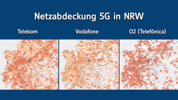 Abbildung der Netzabdeckung in NRW von Telekom, Vodafone und O2