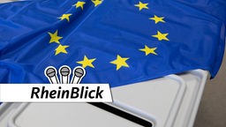 Eine Europflagge über verschiedene Wahl-Urnen gelegt