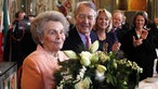 2011: Berthold Beitz, Vorsitzender Krupp-Stiftung, mit seiner Frau Else bei der Verleihung des Staatspreises des Landes NRW. Im Hintergrund Ministerpräsidentin Hannelore Kraft