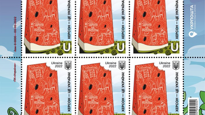 Die Melonen-Briefmarke der ukrainischen Post.