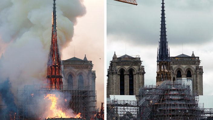 Fünf Jahre nach dem Brand ist die Turmspitze des Notre-Dame de Paris wieder sichtbar