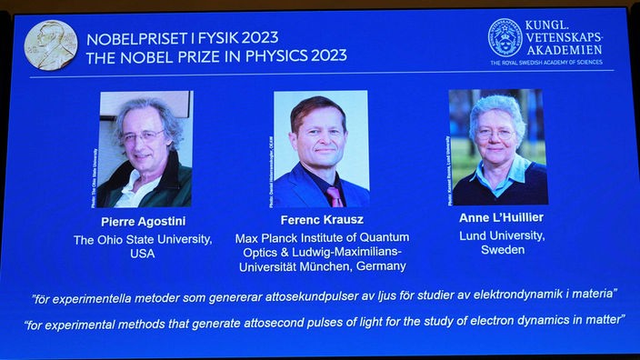 Physik-Nobelpreis geht an Ferenc Krausz, Pierre Agostini und Anne L'Huillier