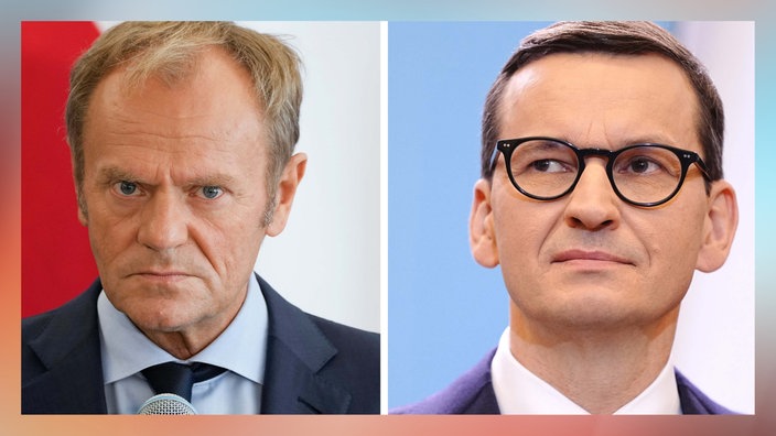 Die Kombo zeigt Mateusz Morawiecki und Donald Tusk.