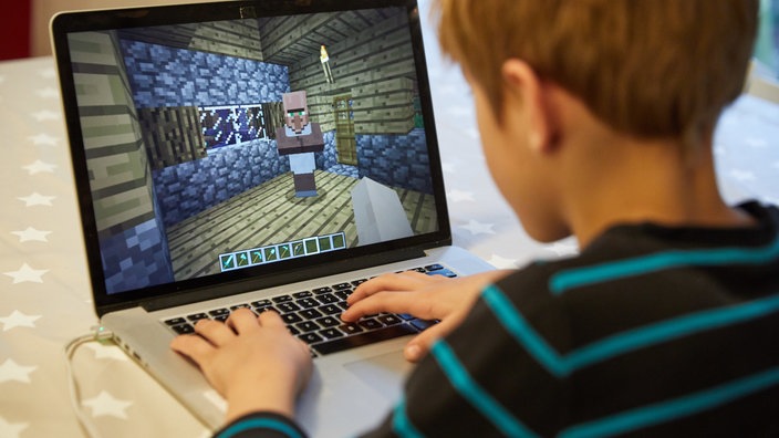 Das Bild zeigt einen Jungen, der Minecraft spielt.