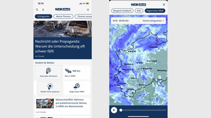 Neues Wetter-Feature in der WDR aktuell App