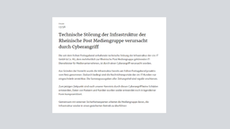 Technische Störung der Infrastruktur der Rheinische Post Mediengruppe verursacht durch Cyberangriff
