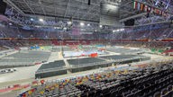 Ein Handball-Feld in der Düsseldorfer Arena vor der Europameisterschaft