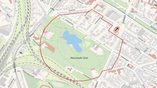 Die Urbane Karte hat einen roten Radius eingezeichnet