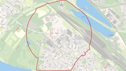 Karte mit dem Radius der Evakuierung in Köln-Porz