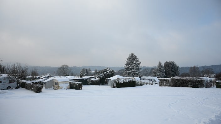 Der Campingplatz Jillieshof in Bad Honnef: hier liegen rund 30 Zentimeter Schnee.