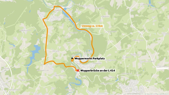 Gradische Darstellung des Umwegs auf der Karte 