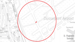 Die Gefahrenbereiche um den Fundort der Fliegerbombe am Flughafen Düsseldorf