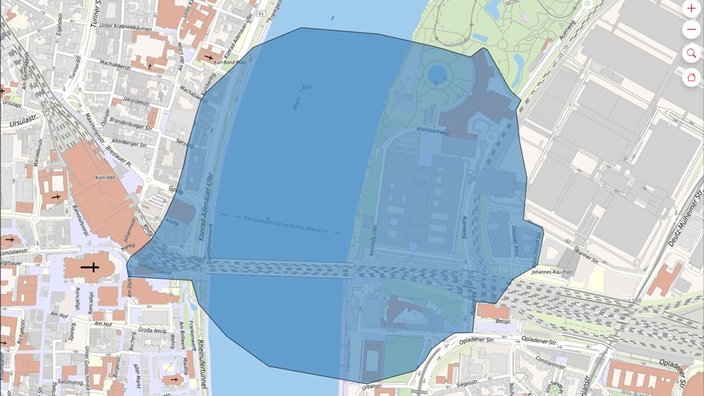 Evakuierungsradius der Bombenentschärfung in Köln-Deutz am 03. April