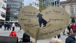 Das Schild einer Demonstrantin bei der Demo in Düsseldorf