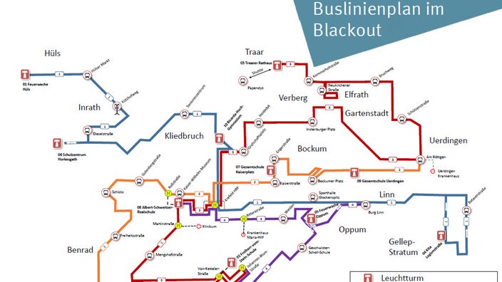 Auf dem Foto ist der Busfahrplan der Stadt Krefeld, der gelten soll, wenn es zum flächendeckenden Stromausfall kommen sollte.