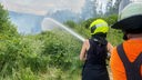 Feuerwehrleute im Einsatz bei Waldbrand in Eitorf
