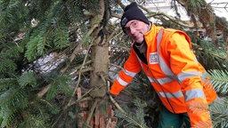 Willi Palz steht am Weihnachtsbaum des Bonner Markts