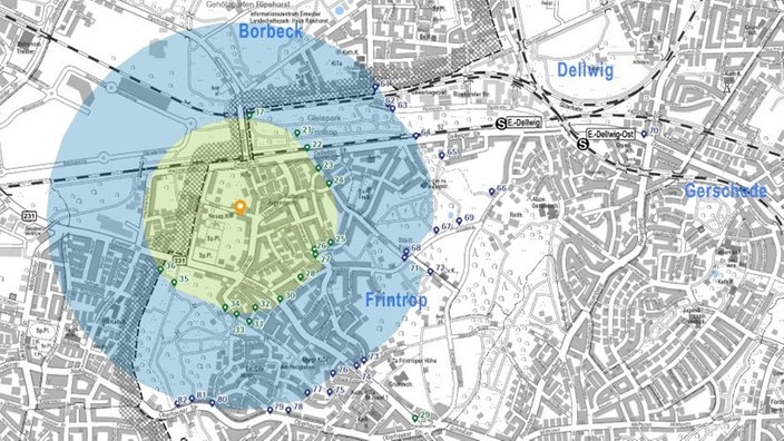 Bombenentschärfung in Essen Frintrop - 19.01.2023 - Lageplan