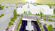 Modellzeichnung eines möglichen Olympiadorfs über der A40 in Essen