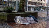 Der Schlafplatz eines Obdachlosen auf demDortmunder Westenhellweg