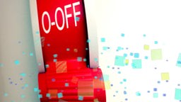 Die Ausschaltfunktion eines Routers mit der Schrift "O-OFF". Darüber ein Pixel-Filter