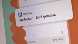 Eine Benachrichtigung von PayPal über eine getägtigte Zahlung: "Sie haben 100 Euro gezahlt."