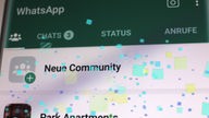 Bild von dem Whatsapp-Menü mit der Funktion "Neue Community". Darüber ein Pixel-Filter 
