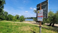 Warnschild am Rhein