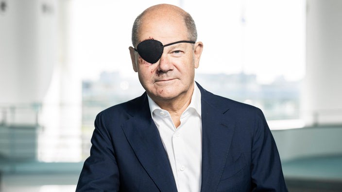 Bundeskanzler Olaf Scholz mit Augenklappe