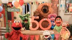 Figuren der Sesamstraße sind bei Dreharbeiten zu "50 Jahre Sesamstraße" am Studio-Set der "Sesamstraße" zu sehen.