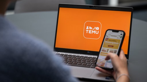 Shopping-App Temu geöffnet auf einem Laptop