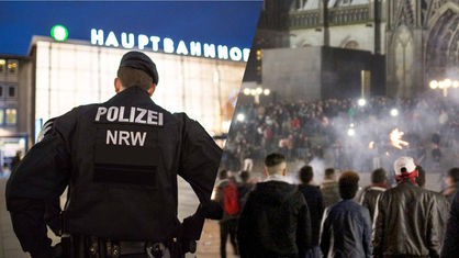 Bildkombination: Polizei, Menge in der Kölner Silvesternacht