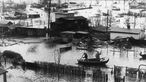 Überflutete Landschaft nach der Sturmflut in Hamburg 1962