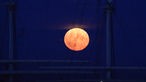 Hamburg: Der Vollmond geht am Abend über dem Hamburger Hafen auf. Zugleich ist der Mond in Erdnähe, weshalb er größer als sonst erscheint und man von Supermond spricht.