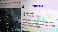 Ausschnitte von Postings aus der App Truth Social. Darüber ein Pixel-Filter