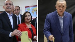 Erdogan (links) und Kilicdaroglu (rechts) geben ihre Stimme bei der Stichwahl in der Türkei ab