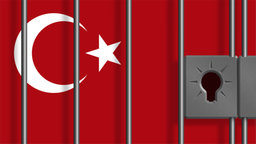 Symbolbild: Eine türkische Fahne hinter Gittern