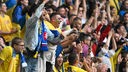Ukrainische Fans jubeln in Düsseldorf
