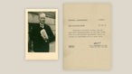 Montage: historische Fotos, Landesvater Heinrich Drake im Porträtbild und seine Ernennungsurkunde von der britischen Besatzungsmacht (engl.)