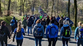 Hermannslauf: Einige Wanderer und Wandererinnen kurz nach dem Start