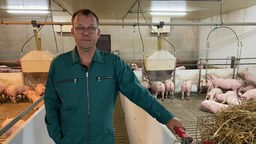 Landwirt Andreas Westermeyer im Schweinestall 