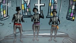 Herren aus dem WDR Rundfunkchor als Skelett verkleidet