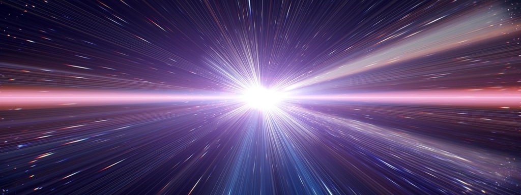 Symbolbild für Lichtgeschwindigkeit und Zeitreisen: Von einem hellen Licht gehen viele Lichtstrahlen aus.