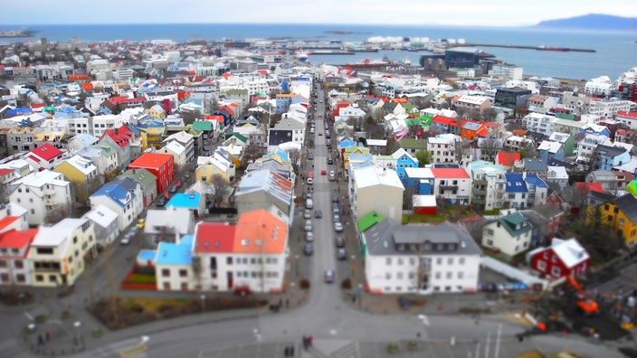 Panoram-Ansicht von Reykjavik mit bunten Häusern