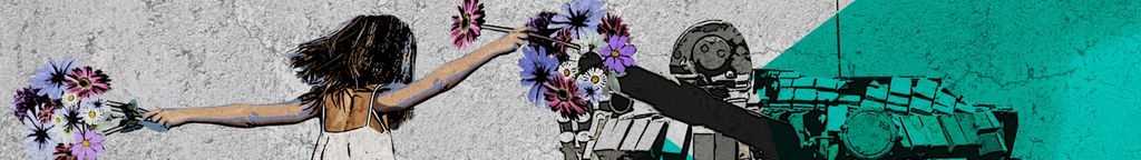 Daily Good News - Ein Mädchen steckt eine Blume in ein Panzerrohr